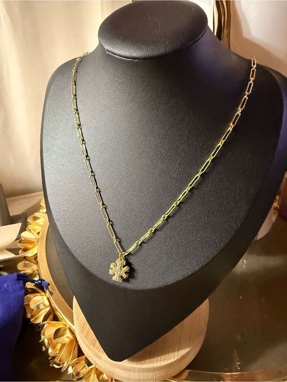 Tory Burch Gold-Tone Paperclip Chain Necklace with Pave Logo Pendant